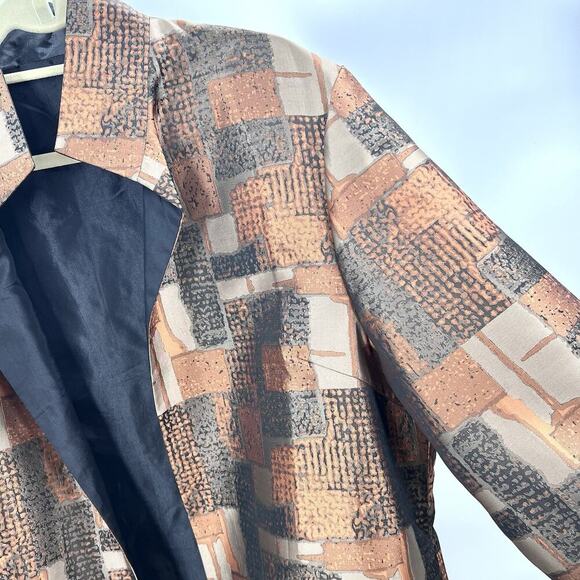 VTG Custom Black Brown Metallic Silk Artsy Blazer Jacket Womens - Picture 4 of 8